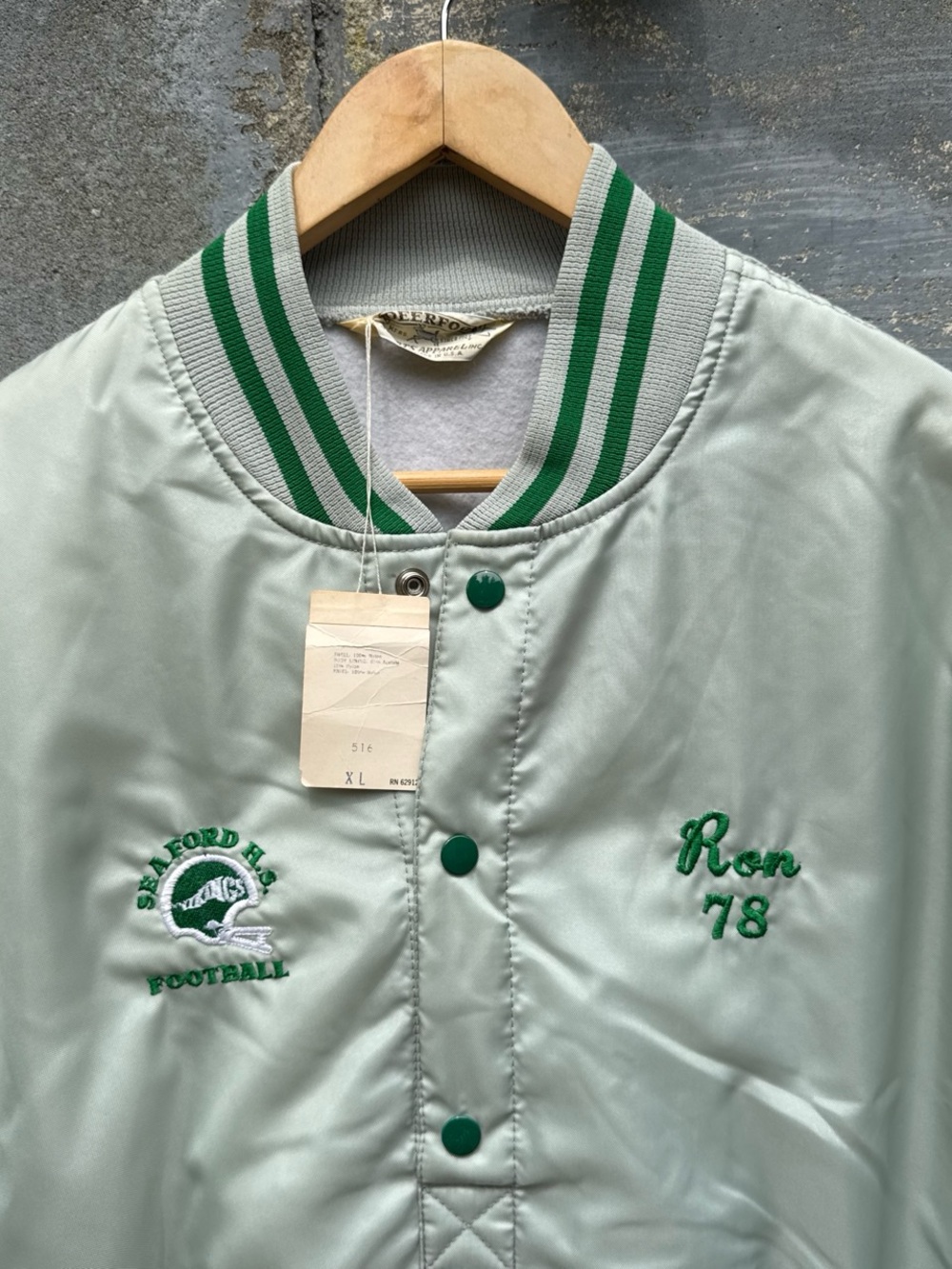 Vintage 70s Seaford Football Bomber Jacket XL Long Island Varsity
